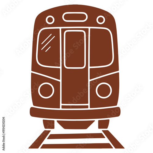 Brown subway train front view illustration on white background transportation design for city travel themes