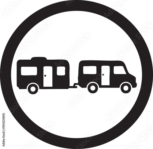 Vector icon of car towing camper trailer