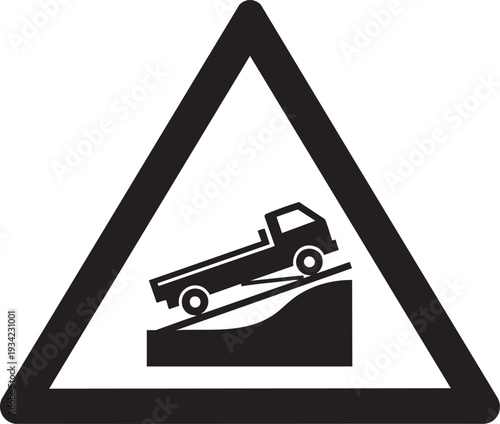 Vector road sign with truck on slope