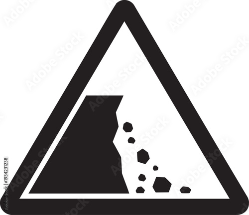 Black vector landslide warning sign icon