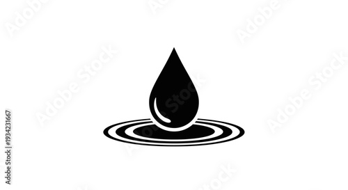 Isolated Black Water Drop with Concentric Ripples Illustration.