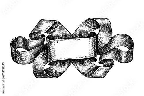 Vintage engraved ribbon with blank banner for custom text