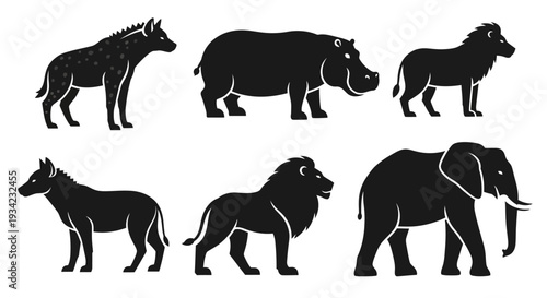 African Safari Animals Silhouettes Set - Wildlife Vector Icons