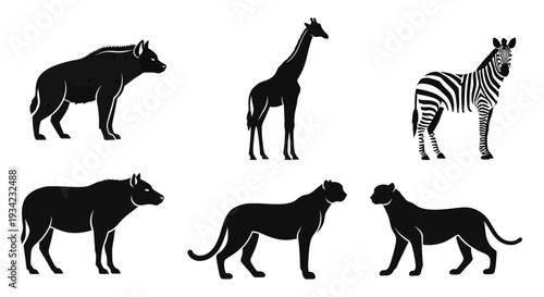 African Safari Animals Silhouettes Set: Wildlife Icons Collection