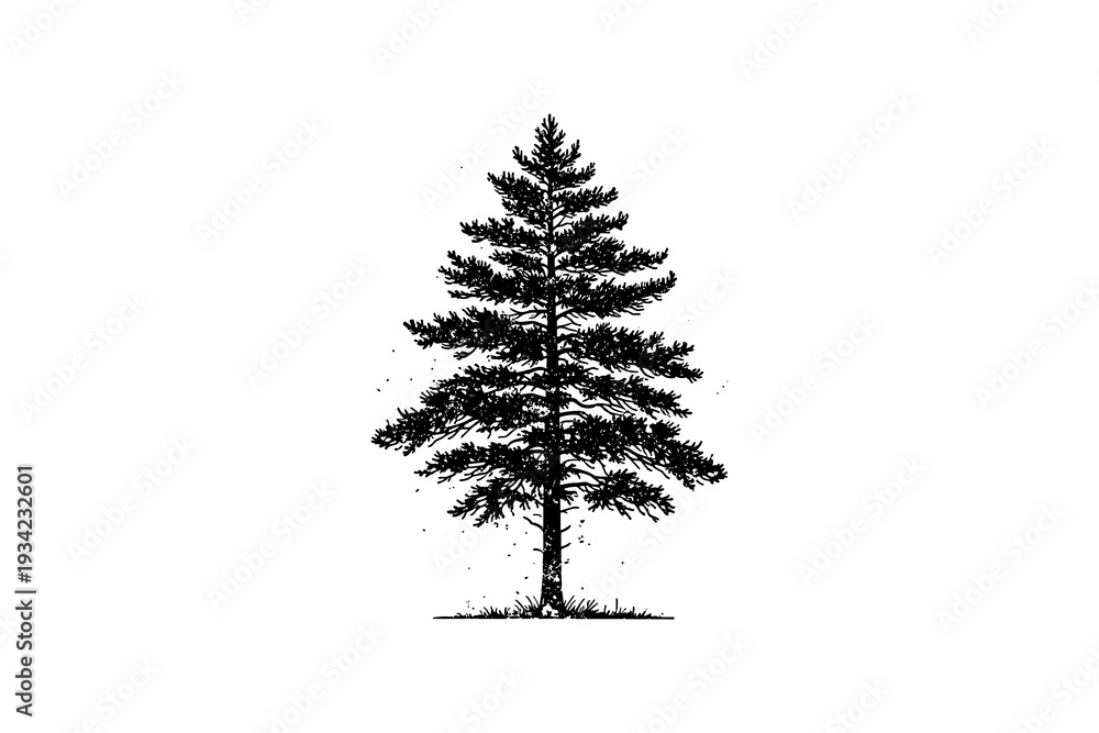 Obraz premium Detailed black and white pine tree silhouette on white background
