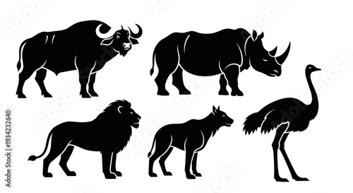African Wild Animals Silhouettes Vector Set - Safari Wildlife Icons