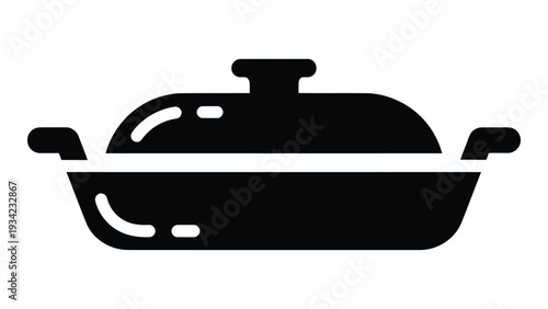 Aluminum Roasting Tray oven bake pan kitchen cookware roasting dish baking container food preparation utensil icon black silhouette design