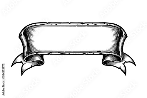 Vintage blank banner with ribbon in engraved style for custom designs
