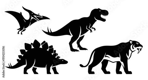 Prehistoric Animals Silhouettes Set: Dinosaur and Extinct Creature Icons