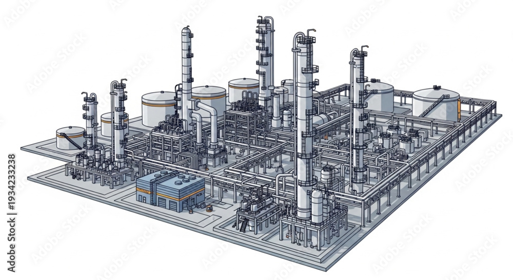 Naklejka premium Industrial Plant 3D Model Rendering.