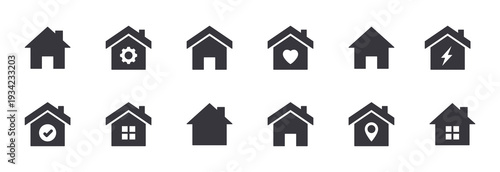 Real estate icon set. Solid house collection. Home icons. Vector illustration.