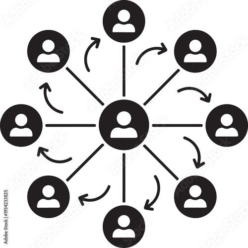 Network Connection Diagram with People Icons and Arrows