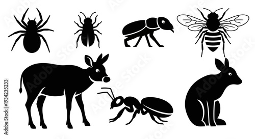 Animal and Insect Silhouettes Collection: Wildlife Creatures in Black and White