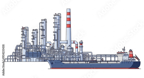 Industrial Oil Refinery with Tanker Ship.