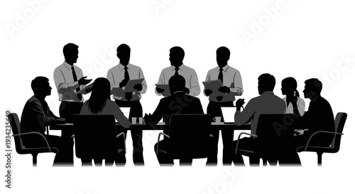 Business Meeting Silhouettes Around Table.