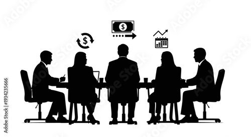 Business Meeting with Financial Symbols and People.