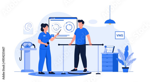 Physical Therapy Patient Balance Training with Doctor in Medical Office