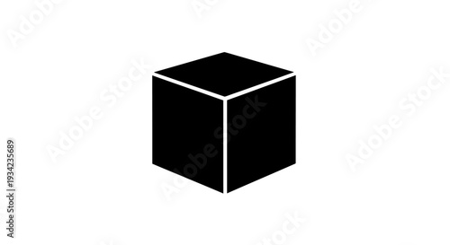 Isometric Black Cube Illustration on White Background.