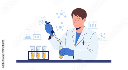 Scientist in Lab Coat Pipetting Liquid into Test Tube for Research