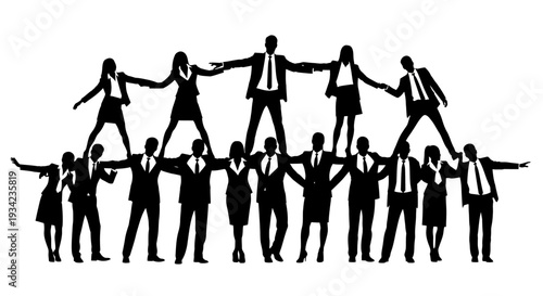 Business People Forming Human Chain Silhouette.