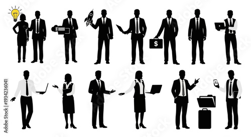 Business People Silhouettes with Office Accessories.