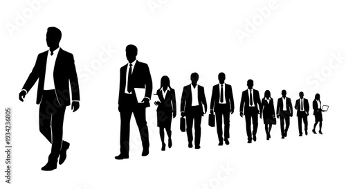 Business Professionals Walking in Formal Attire Silhouettes.