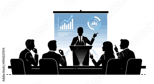 Businessman presenting to colleagues in meeting room.