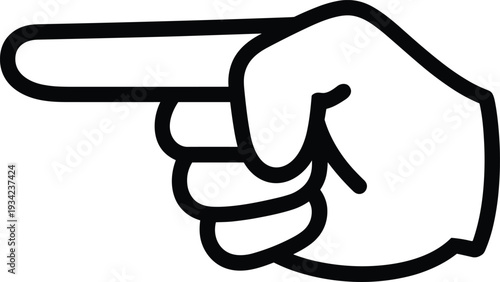 Pointing hand icon silhouette, finger direction gesture symbol, human hand sign, instruction indicator, black outline vector illustration isolated design