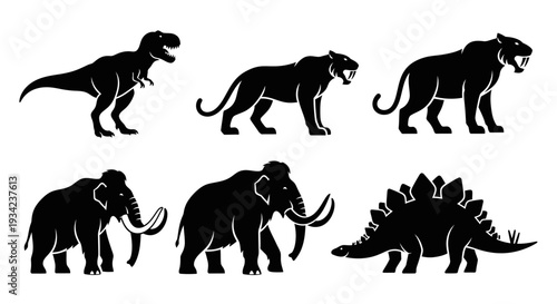 Dinosaur and Ice Age Mammal Silhouettes Collection