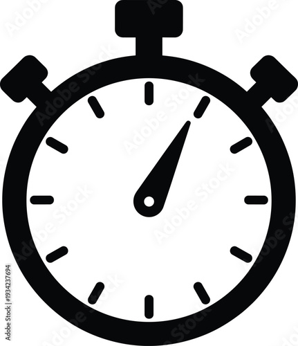 Stopwatch icon silhouette, timer clock symbol, time measurement concept, speed performance indicator, black minimalist vector illustration isolated on white
