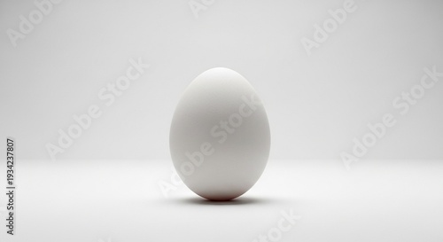 A Minimalist Studio Photograph of a Single White Egg with Soft Lighting and Clean Background in a Modern Product Style
