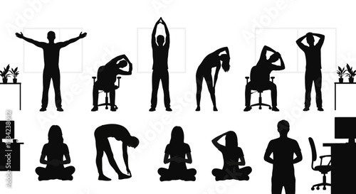 People Practicing Yoga and Meditation Silhouettes.