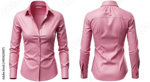 Pink satin blouse front and back view elegant fashion shirt with collar and buttons