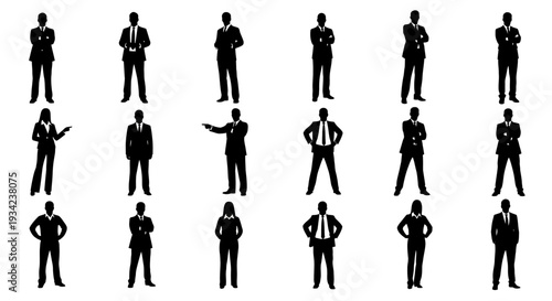 Silhouette Businessmen Various Poses Gestures Isolated.