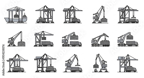 Industrial Port Cranes and Loading Equipment Set.
