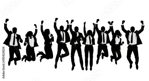 Silhouetted Business People Jumping in Celebration.