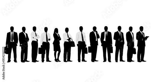 Silhouetted Business People Standing in a Row.