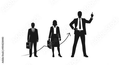 Silhouetted Business Professionals with Briefcases and Phone.
