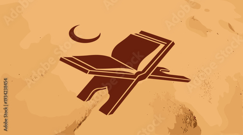 Islamic Holy Quran Book Desert Moon with vector illustration