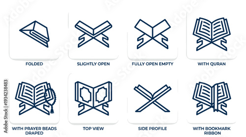 Islamic Rehal Quran Book Stand Icons Collection with vector illustration