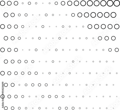 Abstract pattern of varying sized circles arranged in rows and columns on a white background isolated on transparent background, Vector, illustration