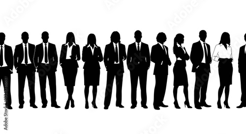 Silhouettes of Business Professionals Standing in Line.