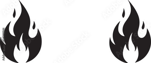 Set of 2 black flame icons vector