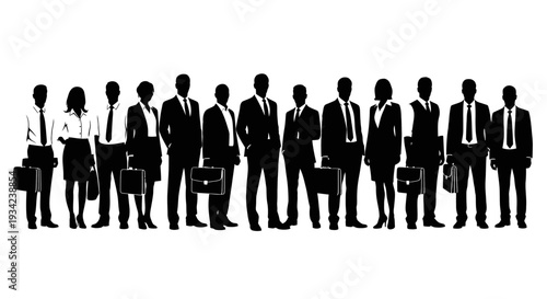 Silhouettes of Business Professionals Standing in Line.
