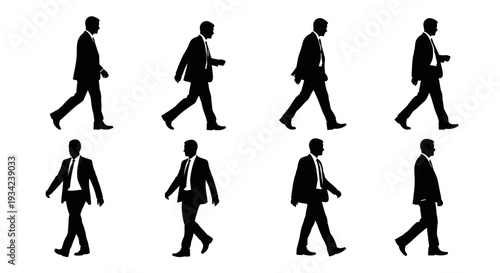 Silhouettes of Businessmen Walking in Various Poses.