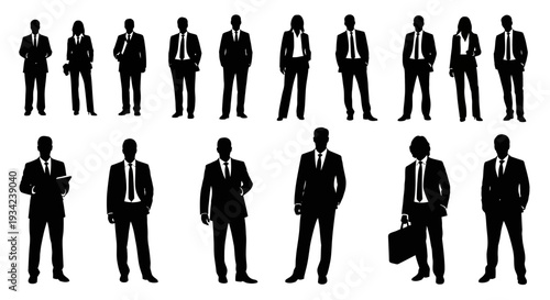 Silhouettes of Businessmen Standing in Various Poses.