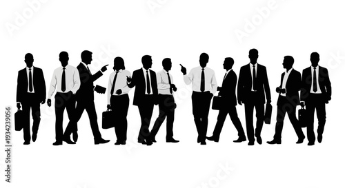 Silhouettes of Businesspeople Walking in Various Directions.