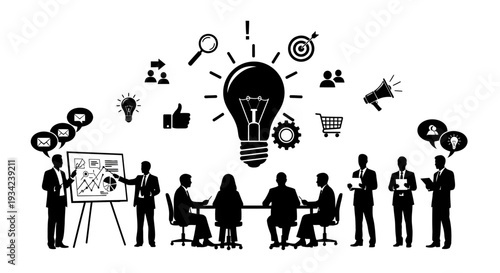 Team Brainstorming Business Ideas around Lightbulb.