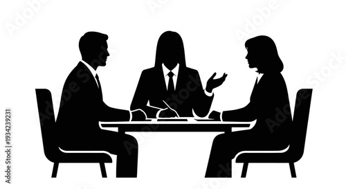 Three Business Professionals in Meeting Discussion.