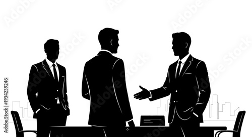 Three Businessmen in Suits Discussing Deal.